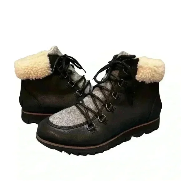 Sorel Women's Harlow Cozy Lace Up Booties Black Gray 7.5 hiking leather winter - Picture 4 of 14